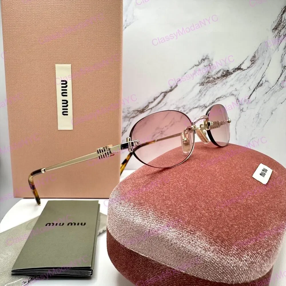 New MIU MIU Sunglasses Gold Metal Pink Oval Authentic Gradient MIU MIU